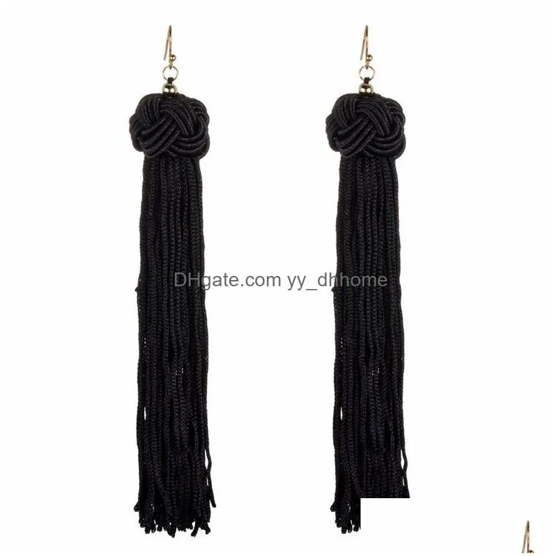 womens woven ball tassel earrings bohemian handmade earrings silk long paragraph hanging earrings jewelry