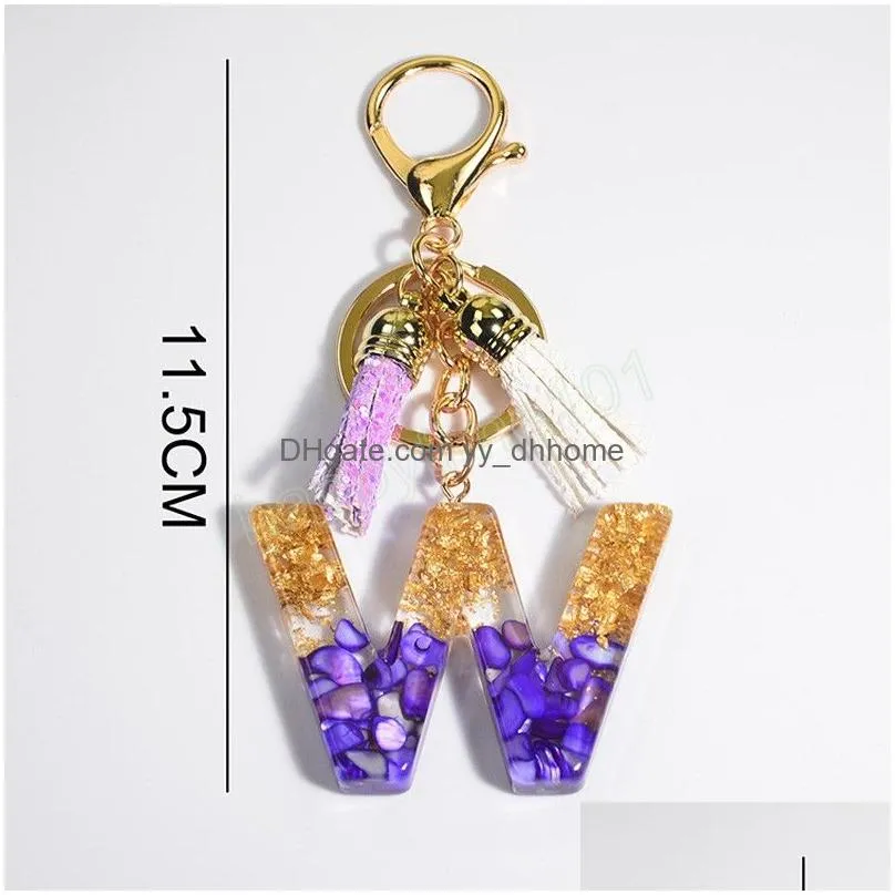 exquisite 26 letters resin keychains women alphabet key ring with tassel bag charm car pendent ornaments accessories