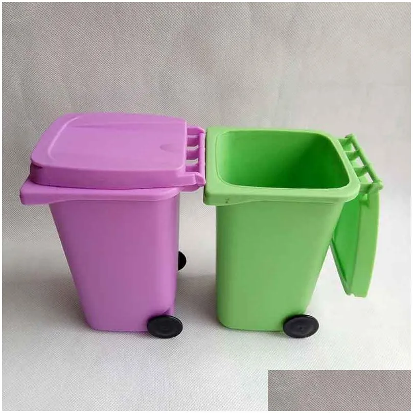 big mouth toys mini trash pencil holder recycle can case table pen plastic storage bucket stationery sundries organizer tools 5 color