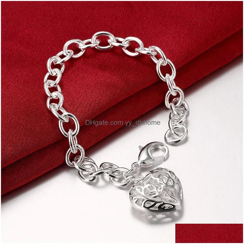 heart bracelets women silver plated bracelets hollow heart pendant charm bracelets high quality fashion bangles jewelry