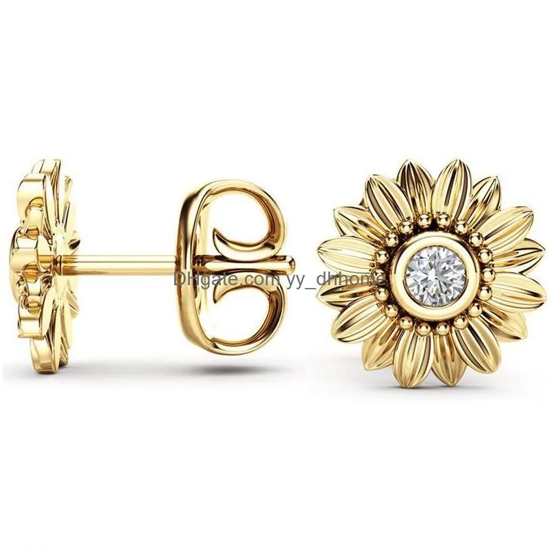 fashion jewelry crystal stud earrings for women bijoux gold silver color sunflower statement earring 