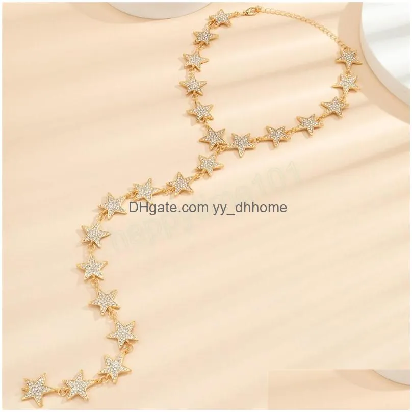luxury full rhinestone gold color long chain necklace fashion statement vintage crystal choker collar elegant jewelry