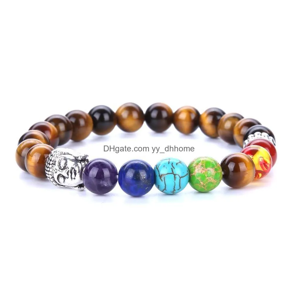 7 chakra silver plated buddha beaded bracelets fashion stone charm jewelry 8mm yoga energy bracelet bangles gold sliver unisex lava