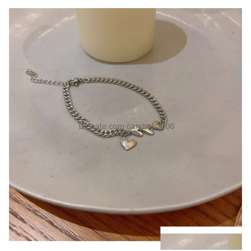 fashion jewelry charms bracelets for women heart pendant figaro chain bracelet