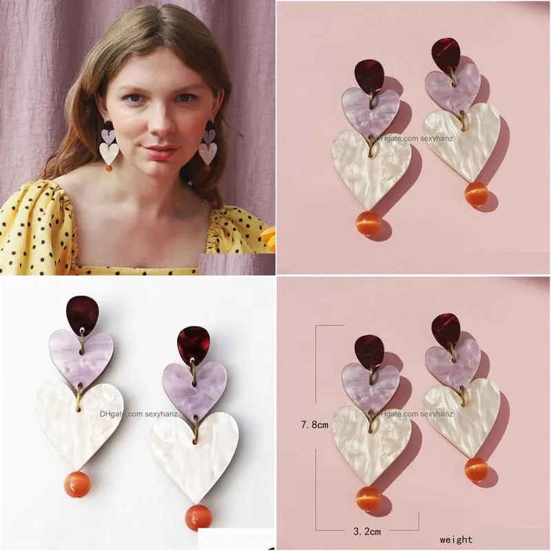 fashion jewelry retro acrylic heart tassel earrings women doule hearts earrings