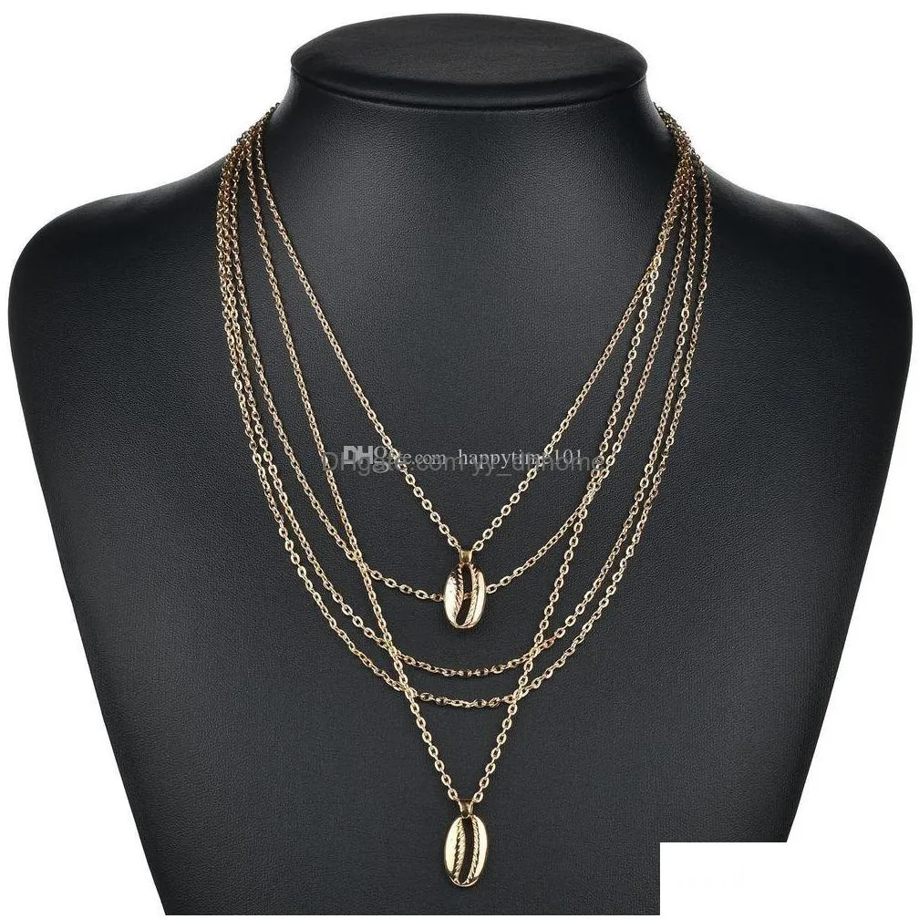ornaments exaggeration personality sandy beach chain shell pendeloque cut alloy multistorey necklace necklace woman