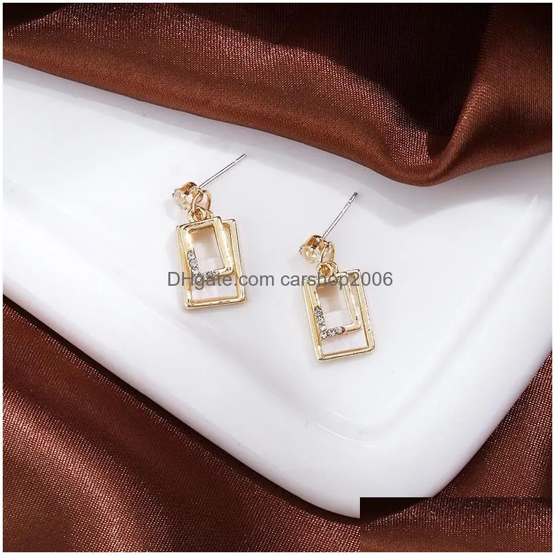 fashion jewelry s925 silver post earrings retro square shell texture stud earrings