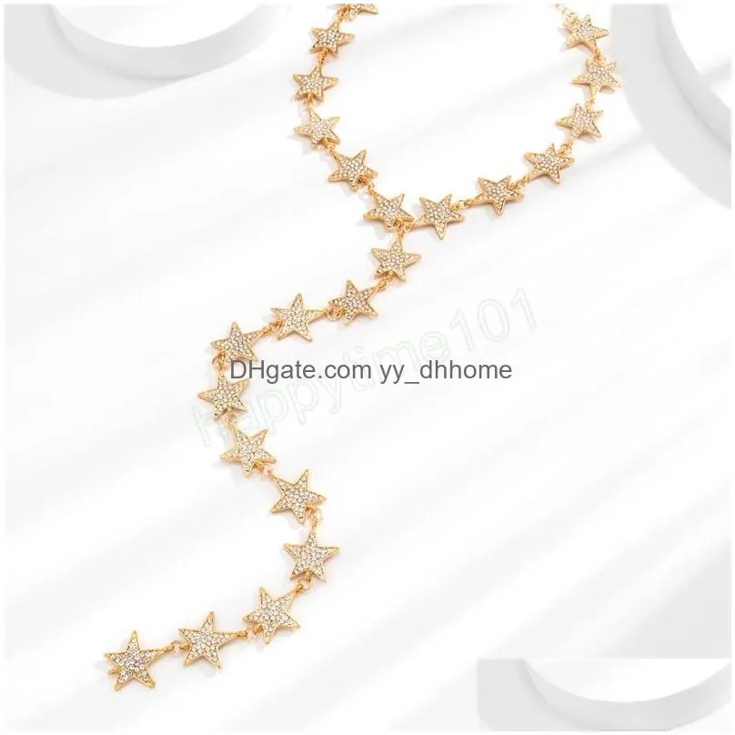 luxury full rhinestone gold color long chain necklace fashion statement vintage crystal choker collar elegant jewelry