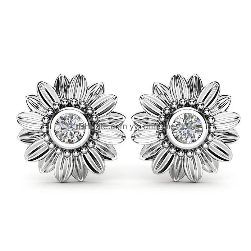 fashion jewelry crystal stud earrings for women bijoux gold silver color sunflower statement earring 