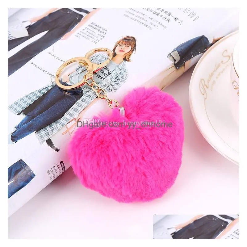  high quality imitation rabbit fur ball metal keychain plush love key ring bag pendant women fashion jewelry accessory