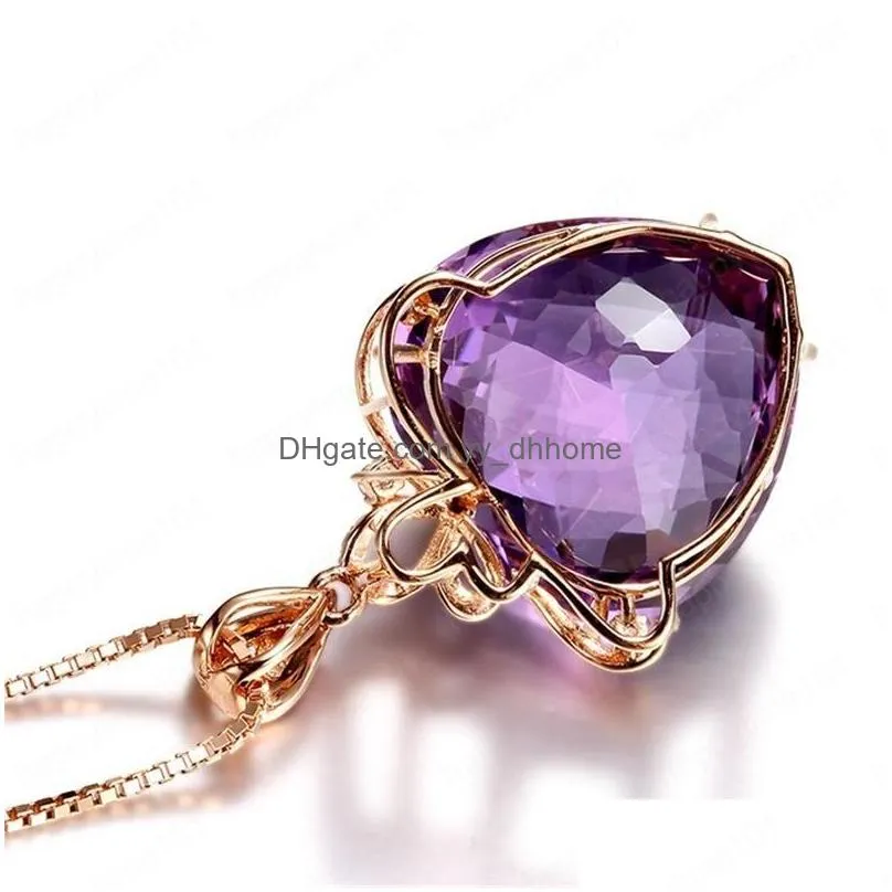 18k rose gold plated purple crystal heart pendant necklace fashion party jewelry engagement/wedding gifts for women