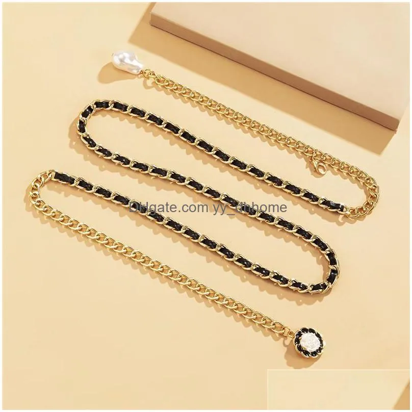 imitation pearl pendant necklace retro alloy resin long tassel chain women fashion gold floral lint mix necklace