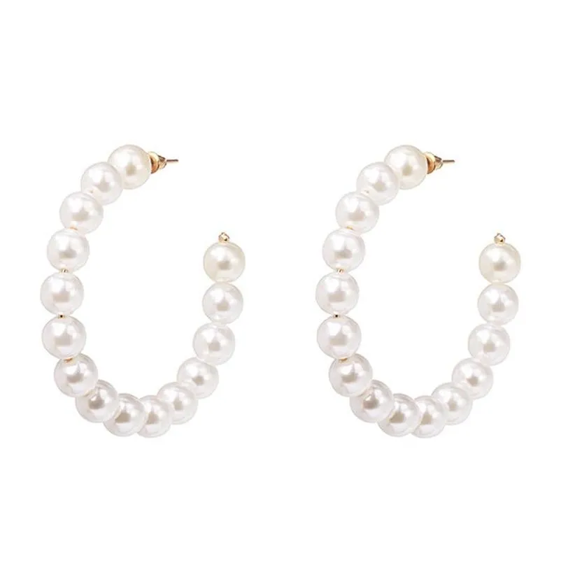 big geometric imitation pearl circle earrings women retro cycle ring earrings jewelry gifts