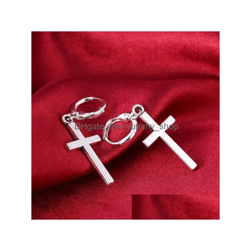 europe fashion jewelry smooth cross dangle earrings mens womens earrings