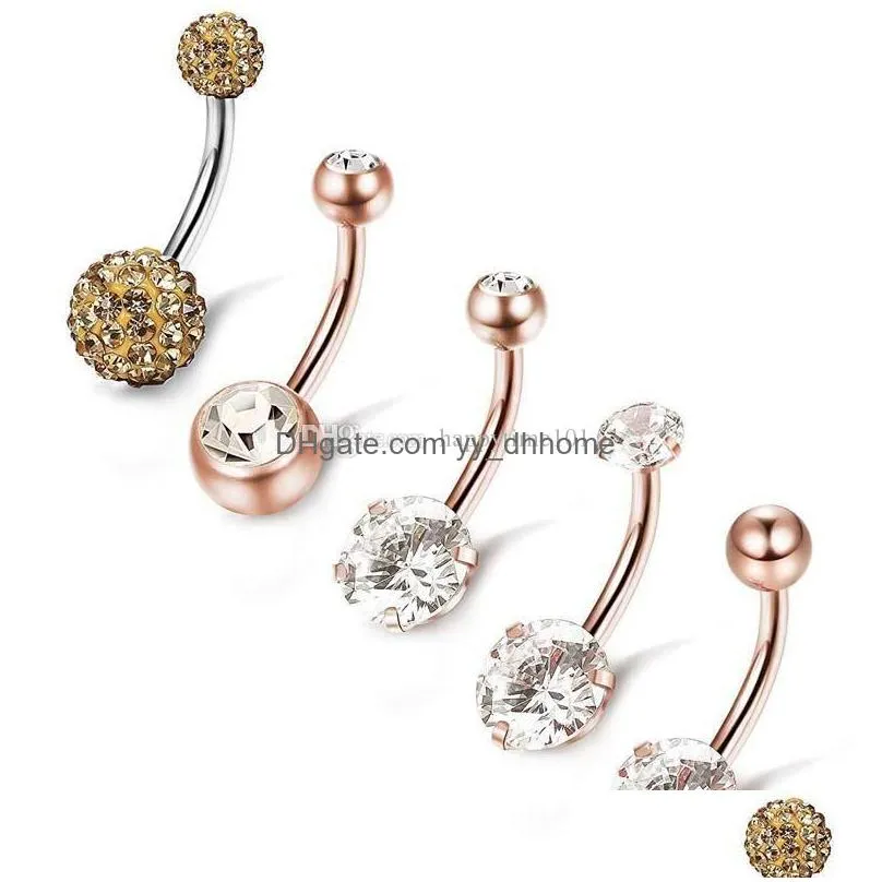 5pcs set stainless steel belly dangle ring bell button navel rings simple rhinestone body piercing fashion jewelry