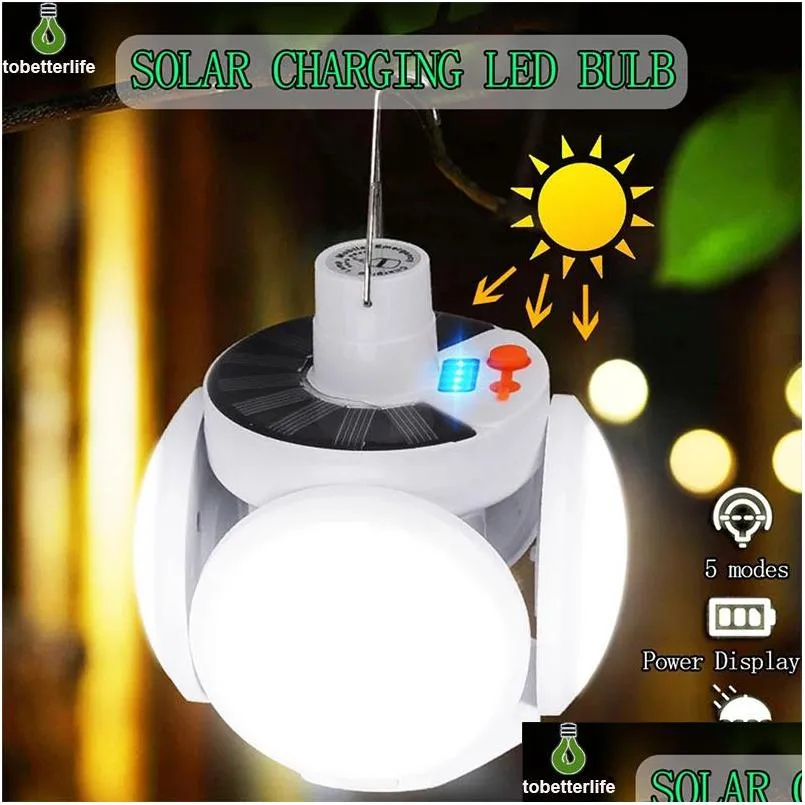 45led solar lamp football shape ufo usb rechargeable portable lantern camping light folding bulb garage