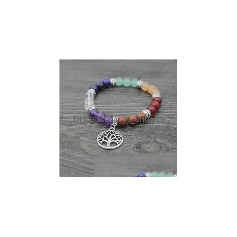 7 chakras yoga meditation healing balancing round stone beads stretch bracelet with tree of life bracelet bangle for women men gifts