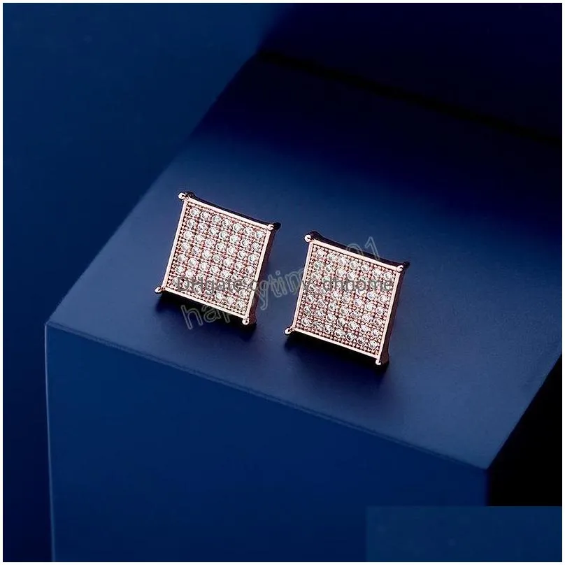 copper jewelry earrings square earrings stud crystal stone cubic zirconia cube stud earrings for men women