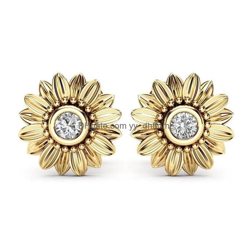 fashion jewelry crystal stud earrings for women bijoux gold silver color sunflower statement earring 