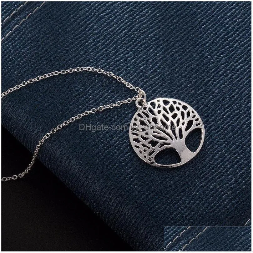  tree of life round small pendant necklace hollow silver color bijoux collier elegant women jewelry gifts