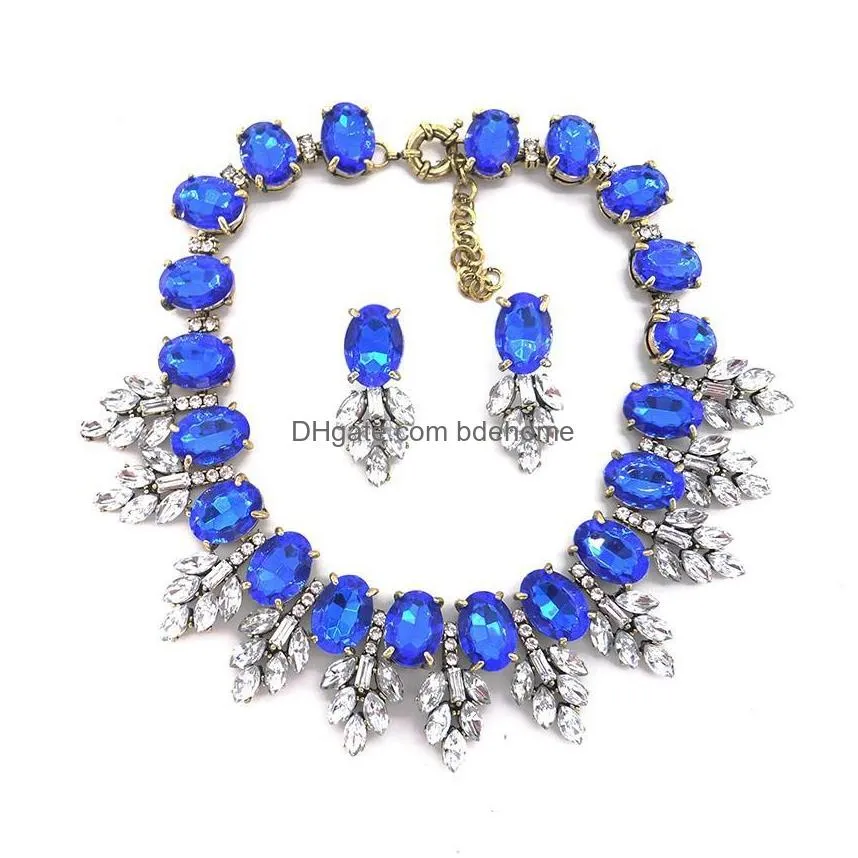 europe party wedding jewelry set womens crystal rhinstone beaded necklaces earrings set