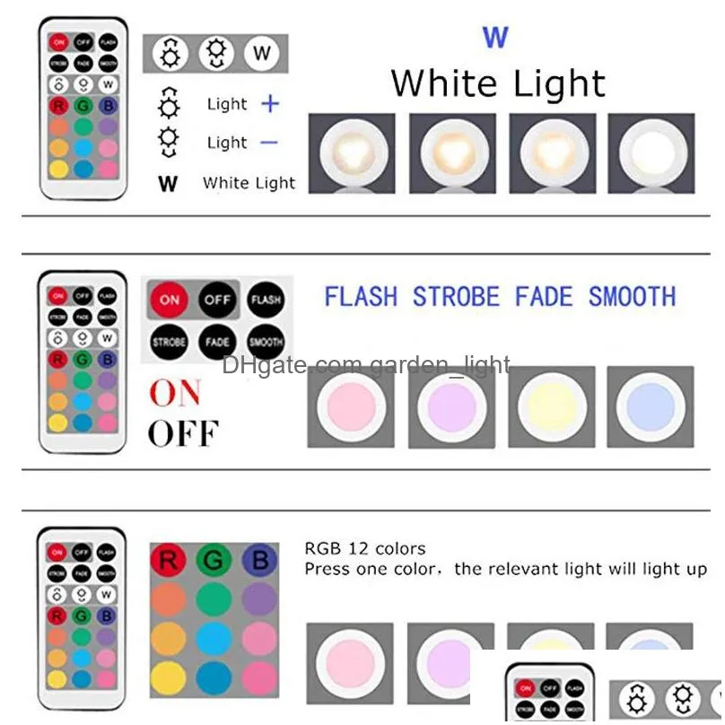 led puck light 6pcs rgb 12 colors wireless led under cabinet light with remote control battery powered dimmable touch sensor closet