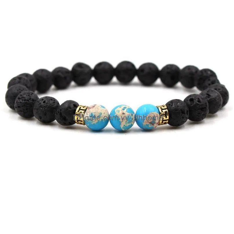 vairous colors natural black lava stone beads elastic bracelet essential oil diffuser bracelet volcanic rock beaded hand strings