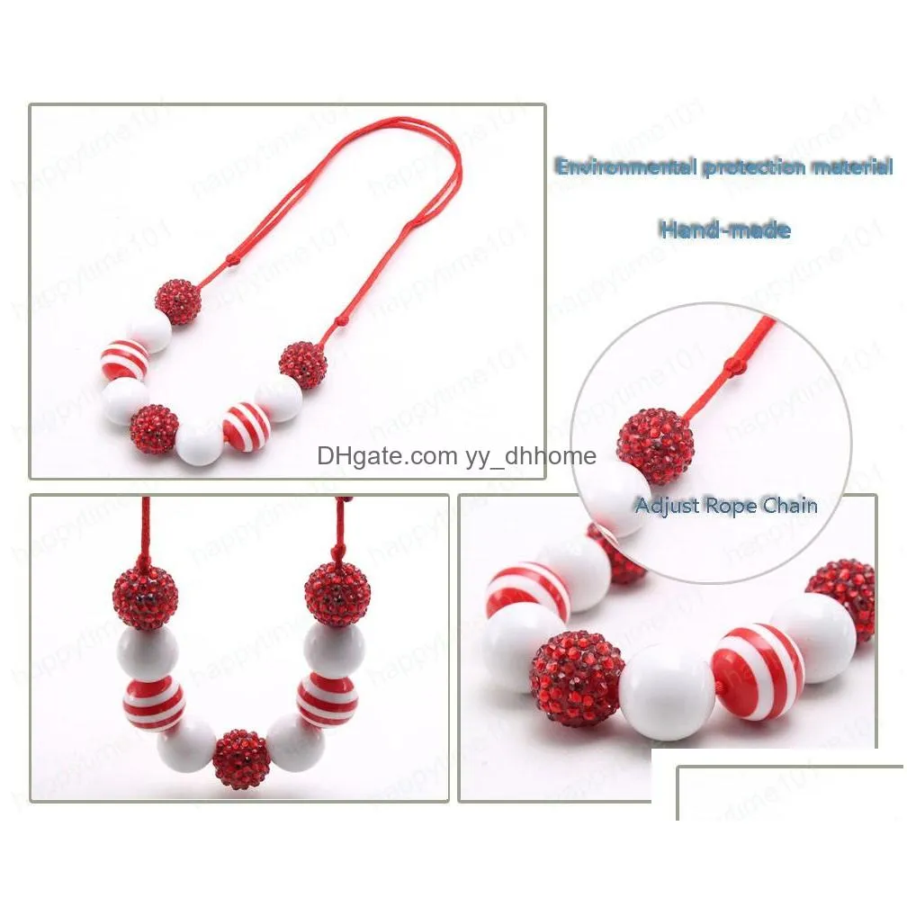 fashion design kids red white beads necklace girls child adjustable rope necklace charming chunky beaded necklace