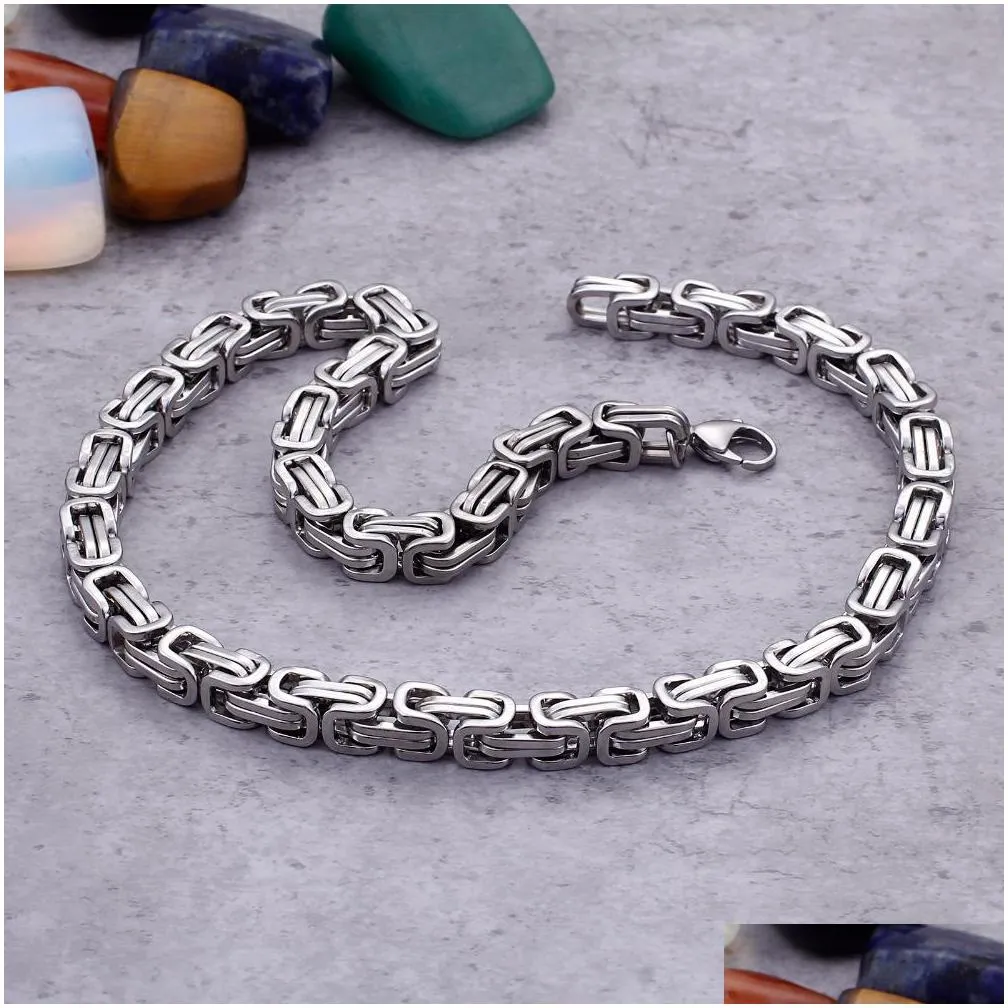 5mm/6mm/8mm wide silver stainless steel king byzantine chain necklace bracelet mens jewelry handmade