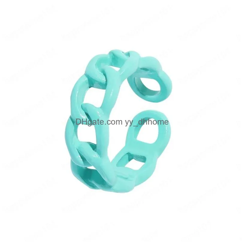 trendy handmade geometric hollow irregular chain ring colorful open metal rings for women girls jewelry
