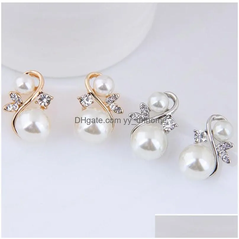 simulated pearl jewelry stud earrings for women crystal ol lady femme boucles doreilles