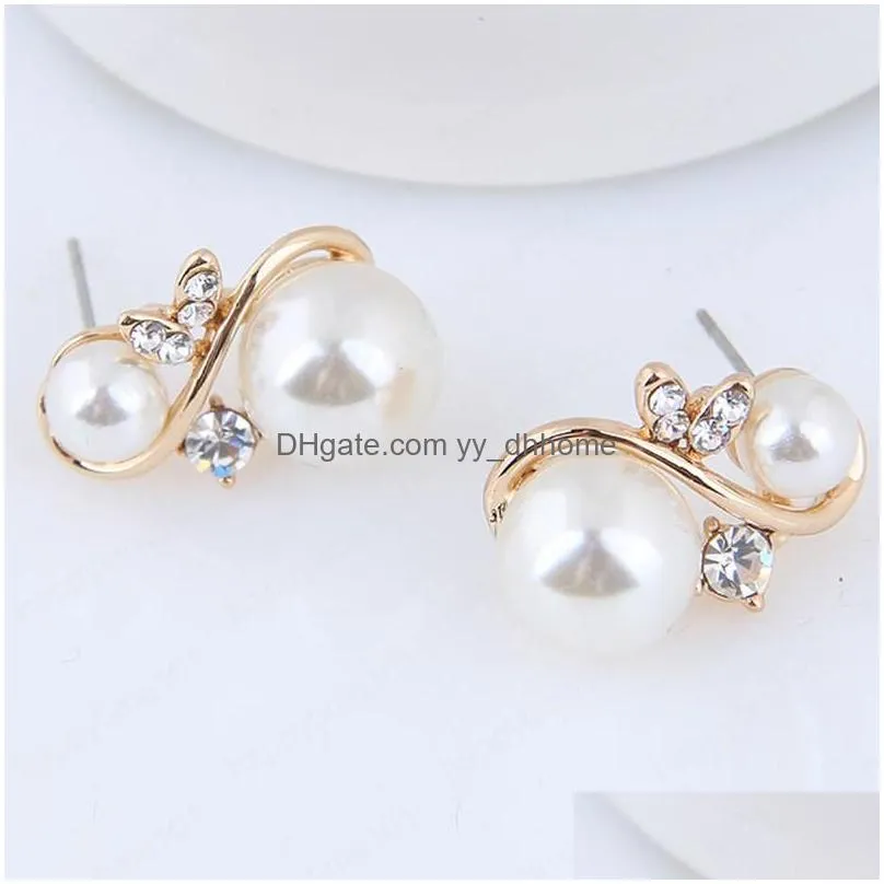 simulated pearl jewelry stud earrings for women crystal ol lady femme boucles doreilles