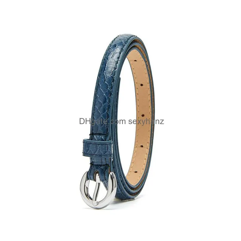 spring europe womens decoration slim pants dress belt eyes metal needle circle buckle simple snakeprint pu leather belts