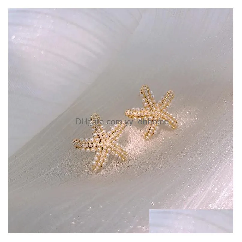  fashion jewelry s925 silver earrings faux pearl beads starfish earrings stud earring