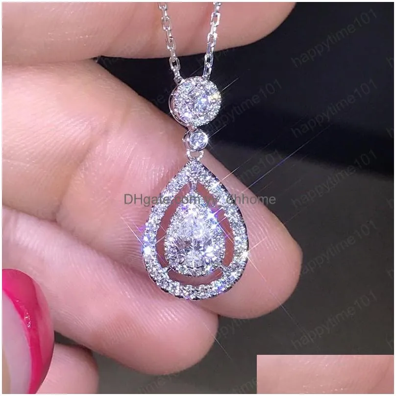 water drop pendant necklace for women with shiny cubic zirconia fancy female necklace for party jewelry birthday gift