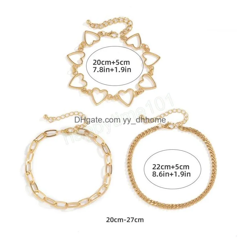 multilayer hollow heartshaped cross chain anklet bracelet ladies beach fashion aesthetic simple anklets set girl jewelry