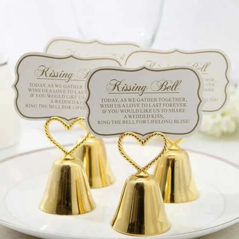 Kissing Bell Silver gold Bell Place Card Holder/Photo Holder Wedding Table Decoration Favors P1202