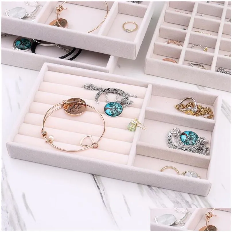 storage boxes bins velvet jewelry display tray case s stackable exquisite jewellery holder portable ring earrings necklace organizer