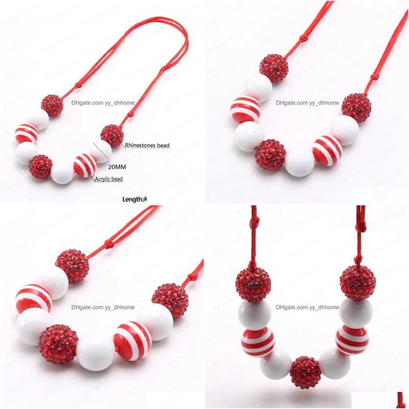 fashion design kids red white beads necklace girls child adjustable rope necklace charming chunky beaded necklace