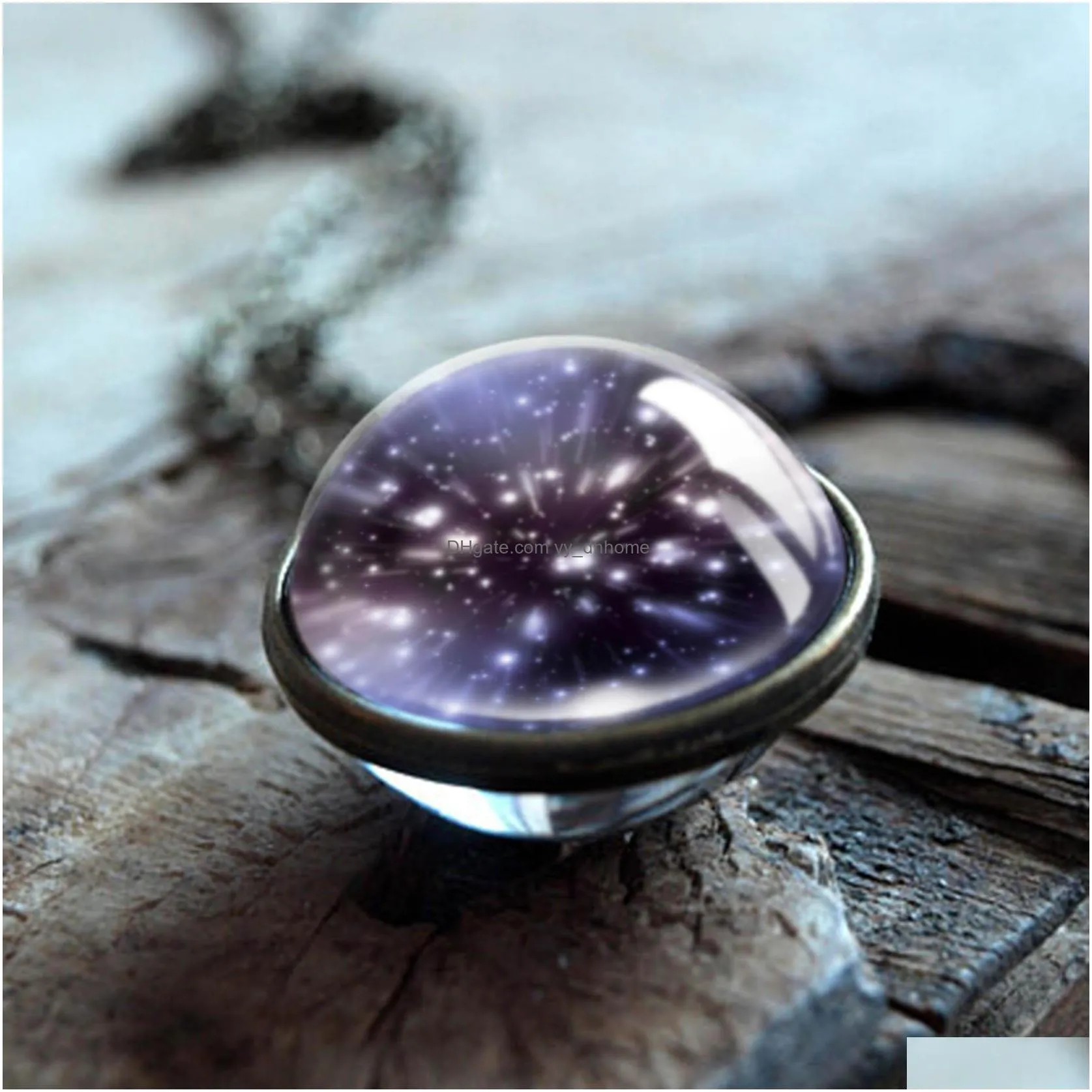 9colors solar system planet galaxy double side glass pattern pendant necklace chain man women charm jewelry