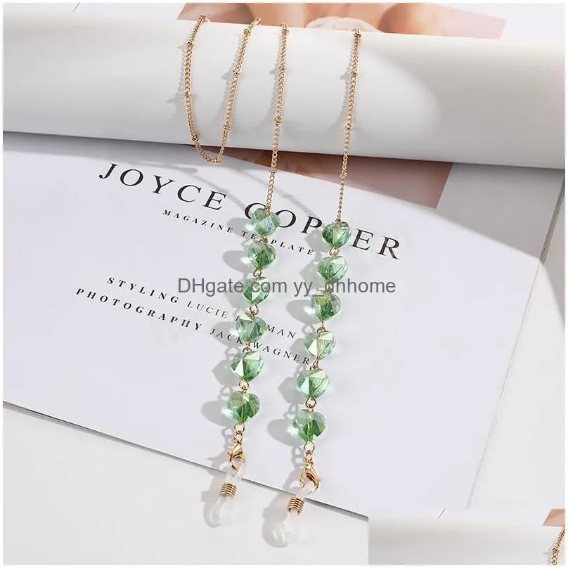 candy color crystal heart beaded glasses chains lanyard eyeglasses holder eyeglass rope sunglasses cord neck strap gift for women