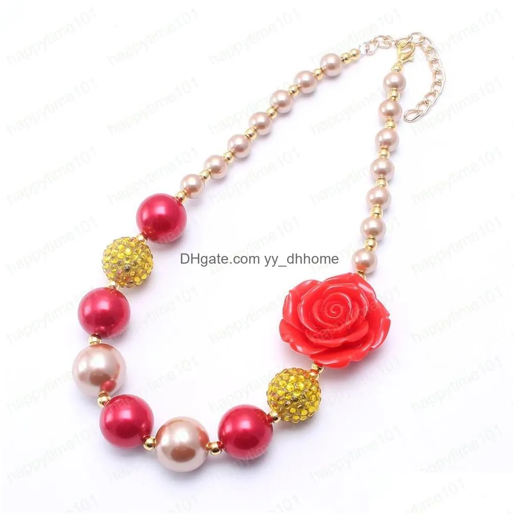 red rose flower baby kid chunky necklace christmas girl kids bubblegum chunky bead necklace children jewelry