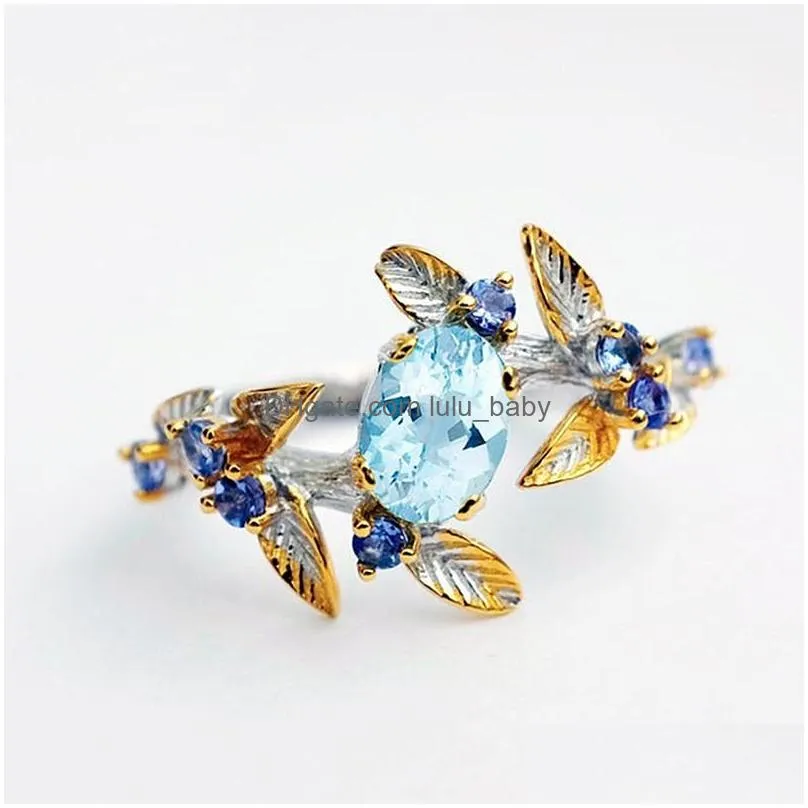 fashion jewelry creative flowerleaf ring exquisite zircon ring for ladies womens ring