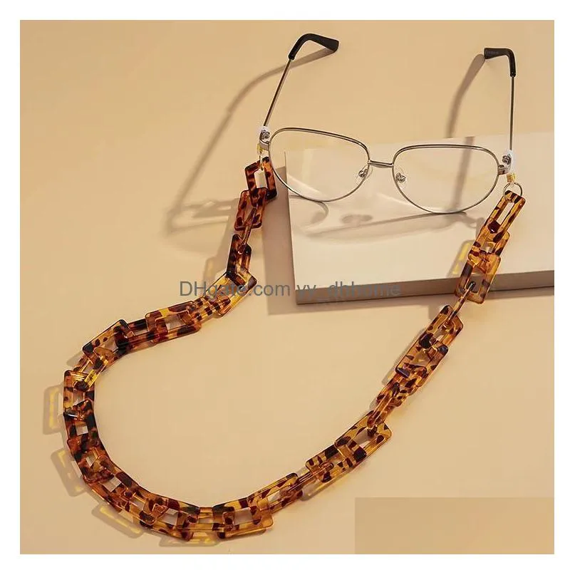 retro simple acrylic acetate leopard print sunglasses chain punk trendy hanging neck eyeglasses link fashion accessories