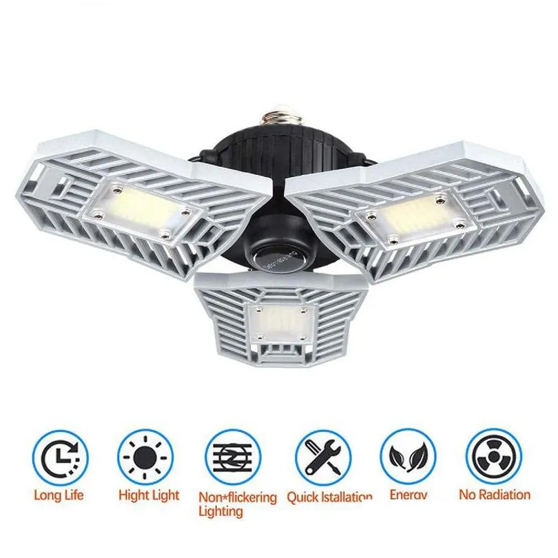 led garage light 60w e27 6000lm deformable ceiling lighting ultrabright mining lamps warehouse lamp with 3 adjustable panels