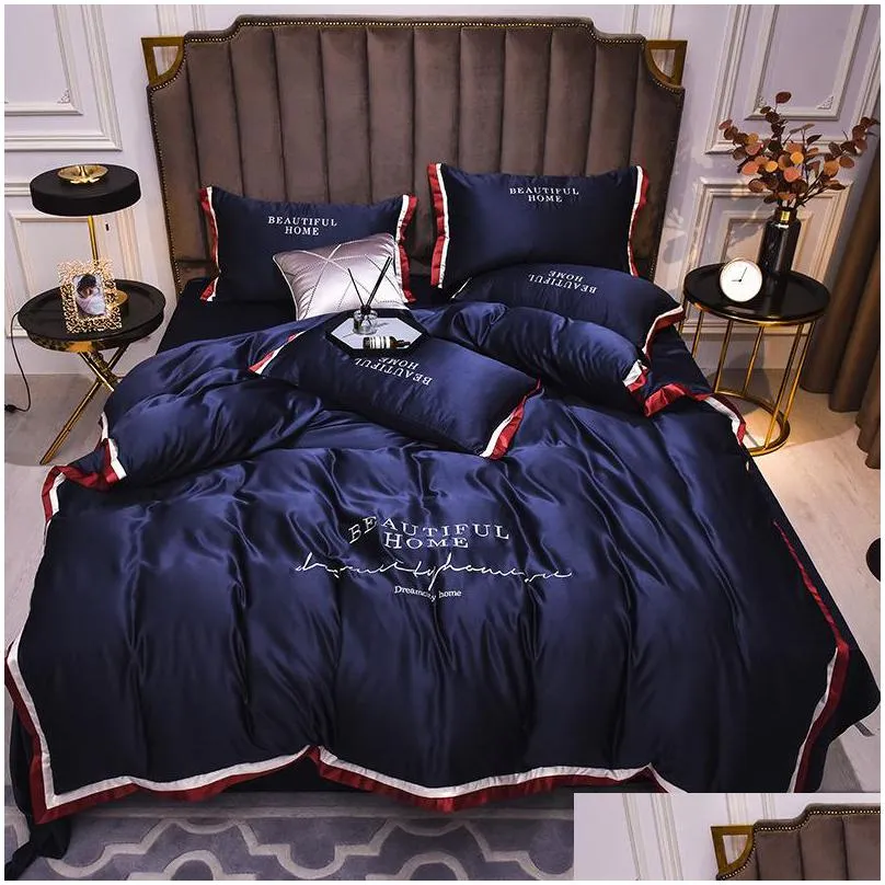 2022 hotselling silk bedding sets 4 pcs solid bed suit qulit cover designer bedding supplies 10 colors 436 v2