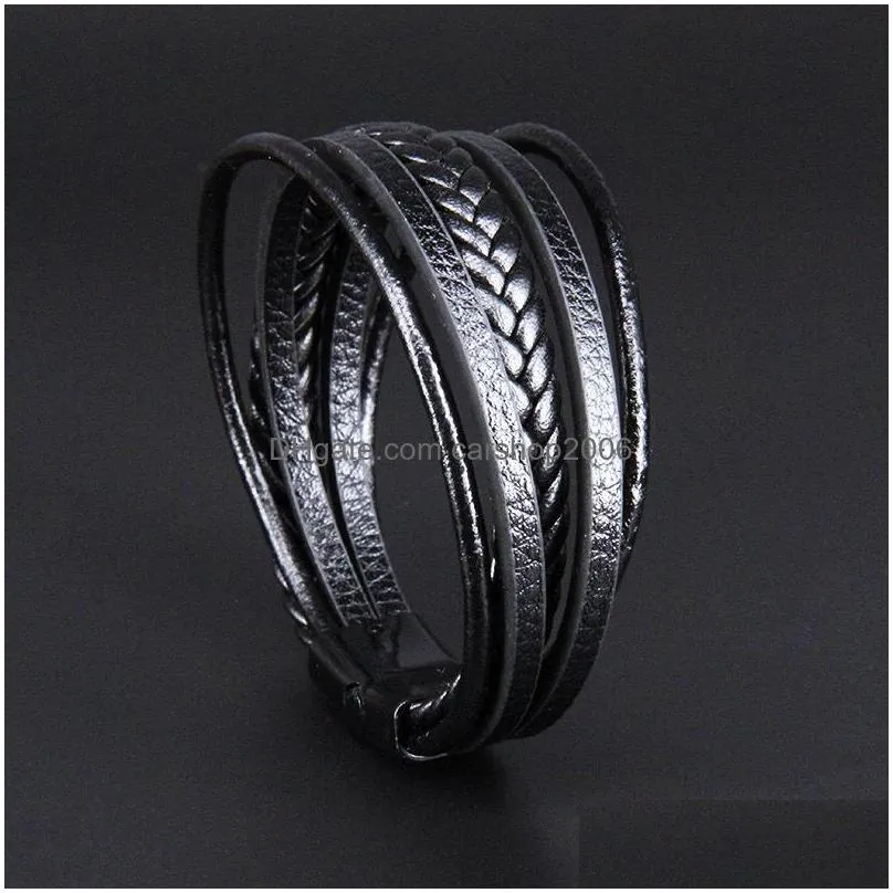 europe fashion jewelry retro mens leather bracelets rope woven magnetic buckle pu leather bracelet
