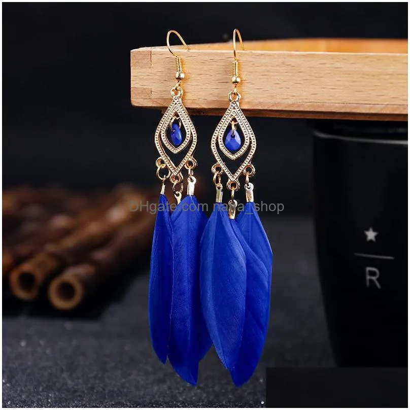 bohemian fashion jewelry feather earrings vintage feather dangle earrings