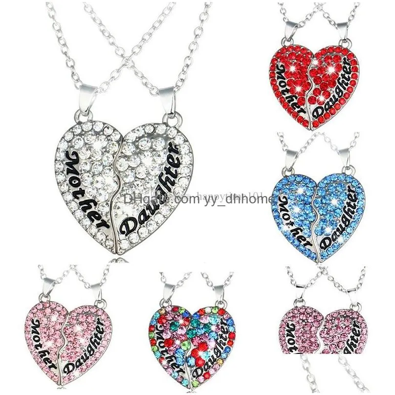 love heart mother mom daughter crystal rhinestone pendant necklaces women girl statement jewelry choker necklace mothers day