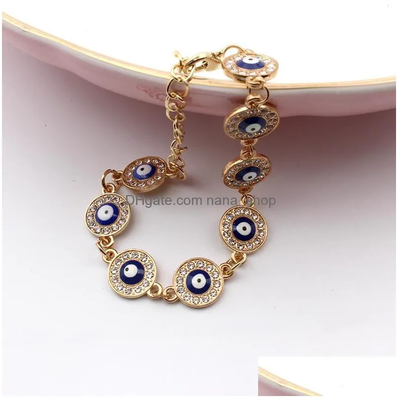 fashion jewelry evil eye bracelets glass beads rhinestone blue eye chain bracelets